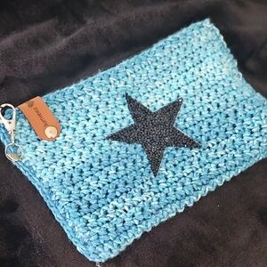 Jumleez Blue Crochet Pouch with Heart Charm